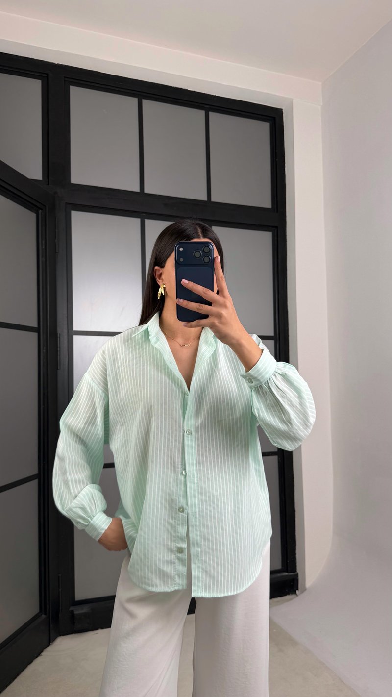 Açık Yeşil Çizgili Pinterest Gömlek GAUS-01200