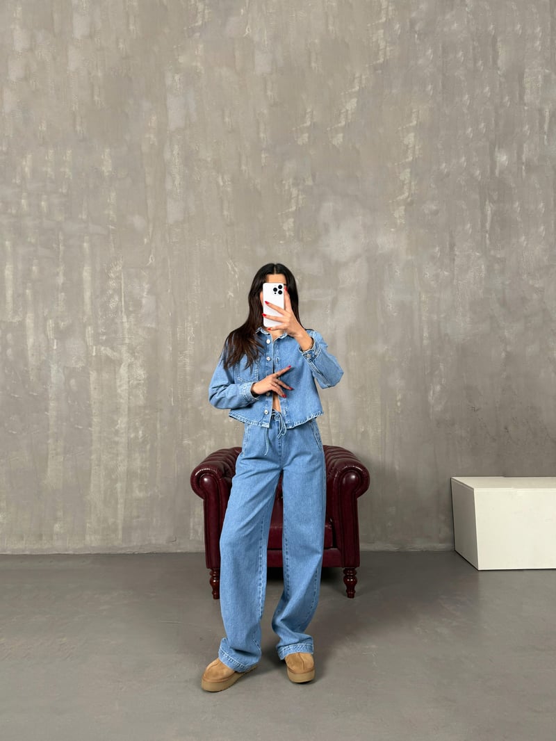 Ravita Açık Mavi Düğmeli Tasarım Premium Denim Takım
