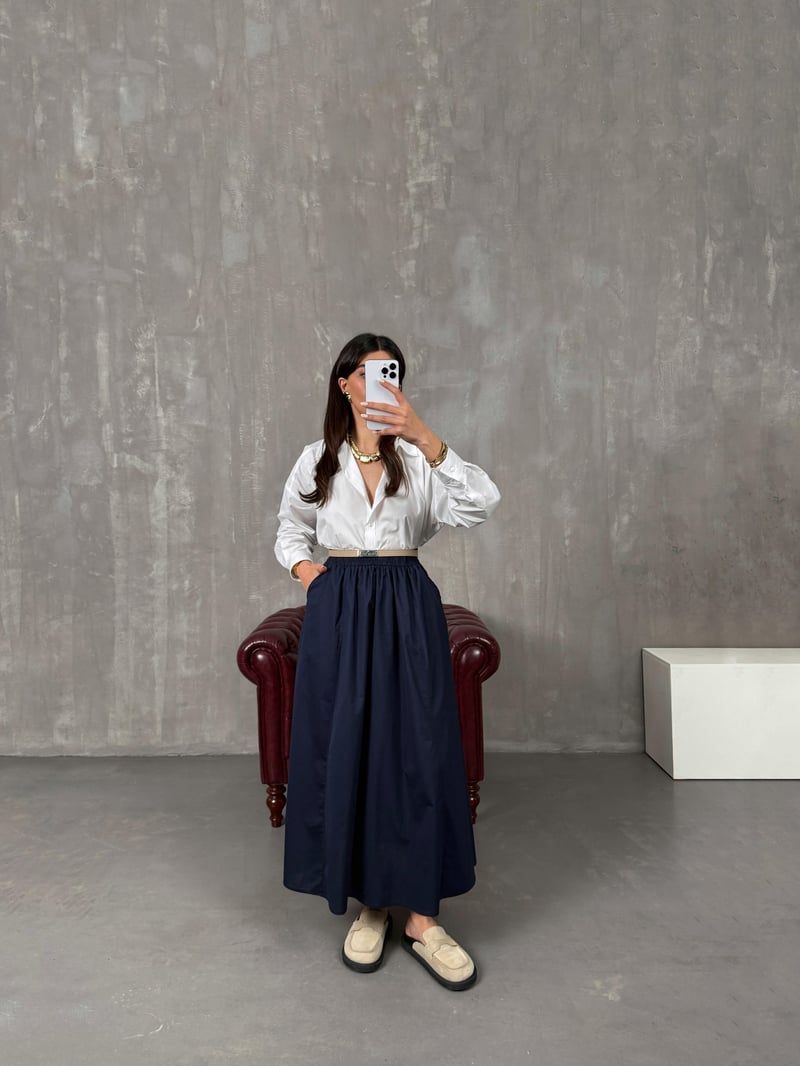 Greys Navy Blue Poplin Skirt