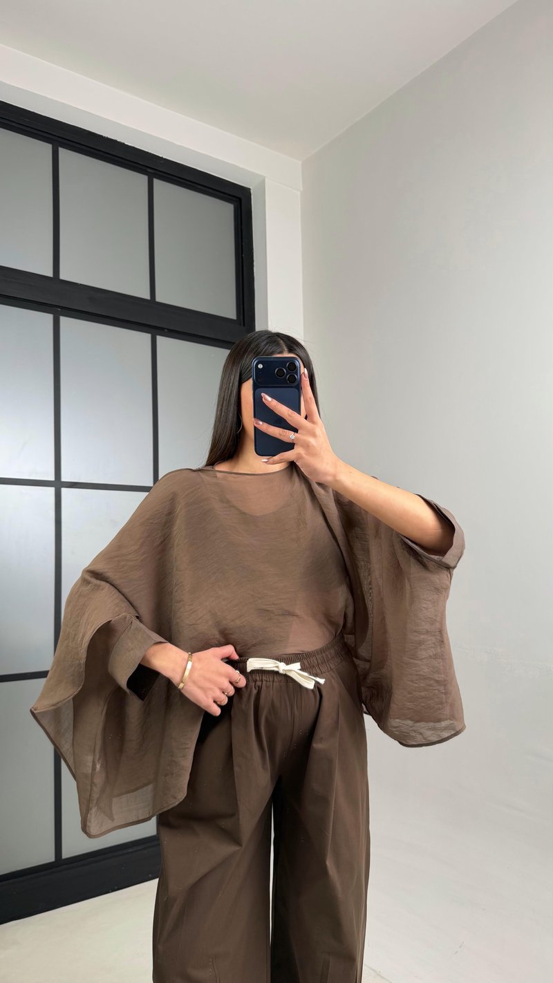 Kahve Transparan Premium Tasarım Pelerin GAUS-01110