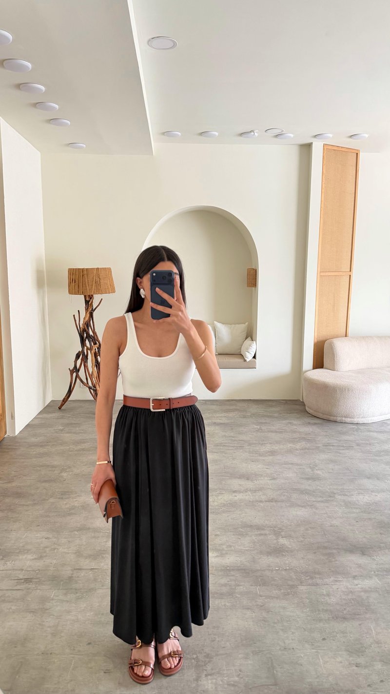 Siyah Beli Lastikli Tencel Etek GAUS-01321