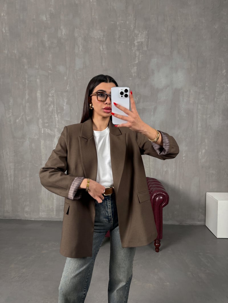 Vena Kahve Astarlı Vatkalı Blazer Ceket