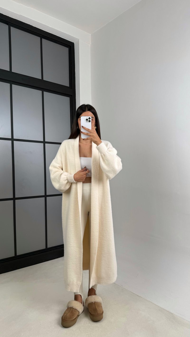 Ekru Uzun Oversize Triko Hırka GAUS-00157