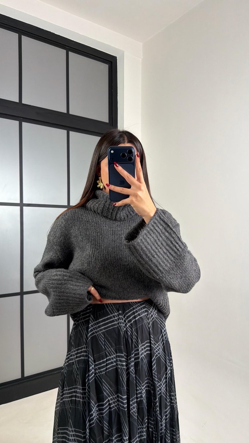 Siyah Ekose Desenli Astarlı Şifon Etek GAUS-00725