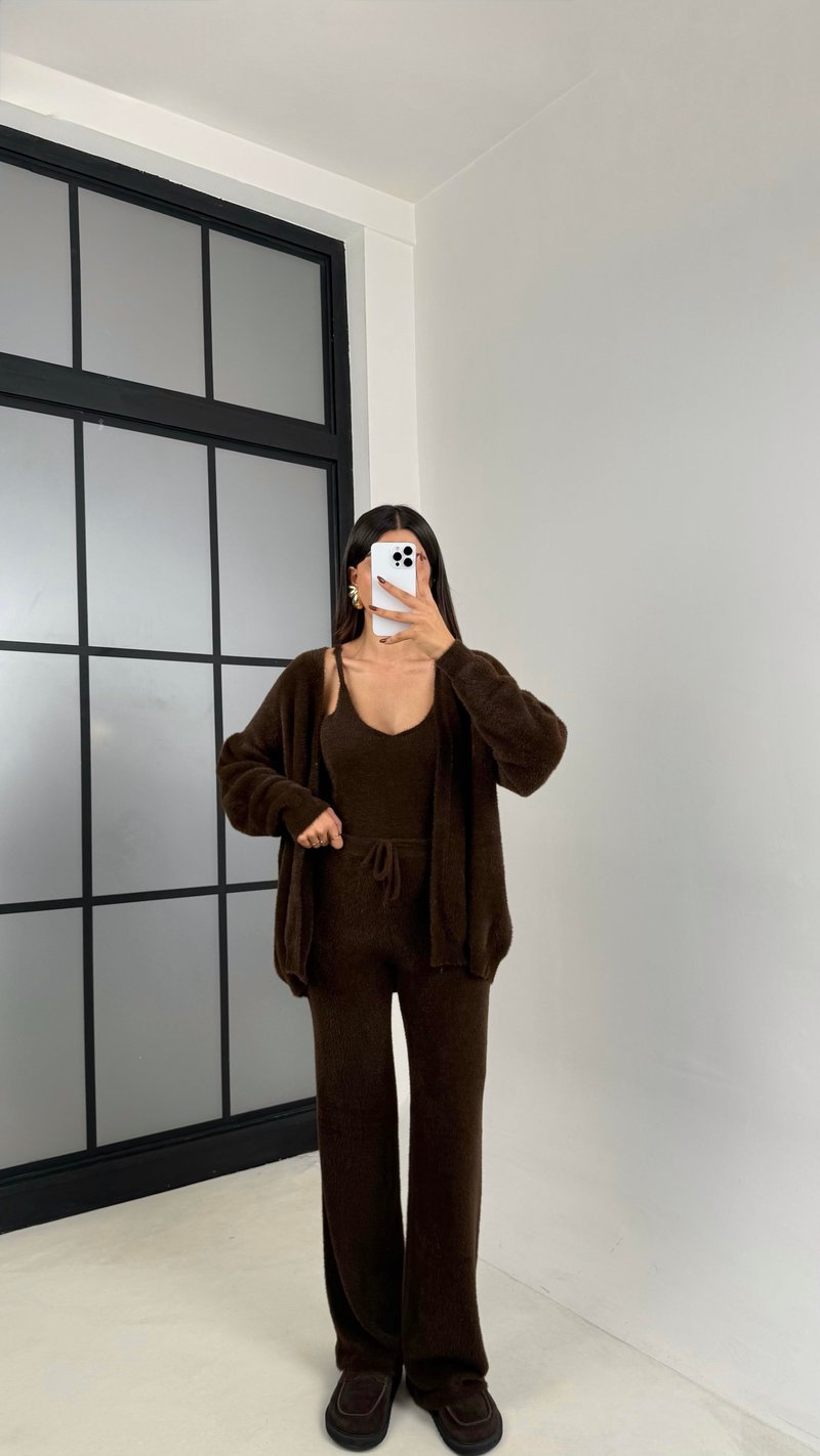 Kahve 3lü Peluş Tüylü Takım GAUS-00441