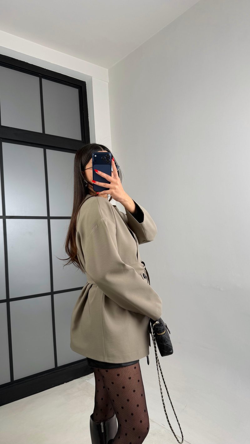 Haki Astarlı Kemerli Muadil Ceket GAUS-00990