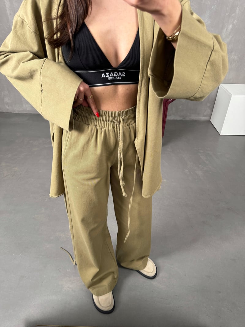 Rozali Yeşil Gabardin Kimono İkili Takım