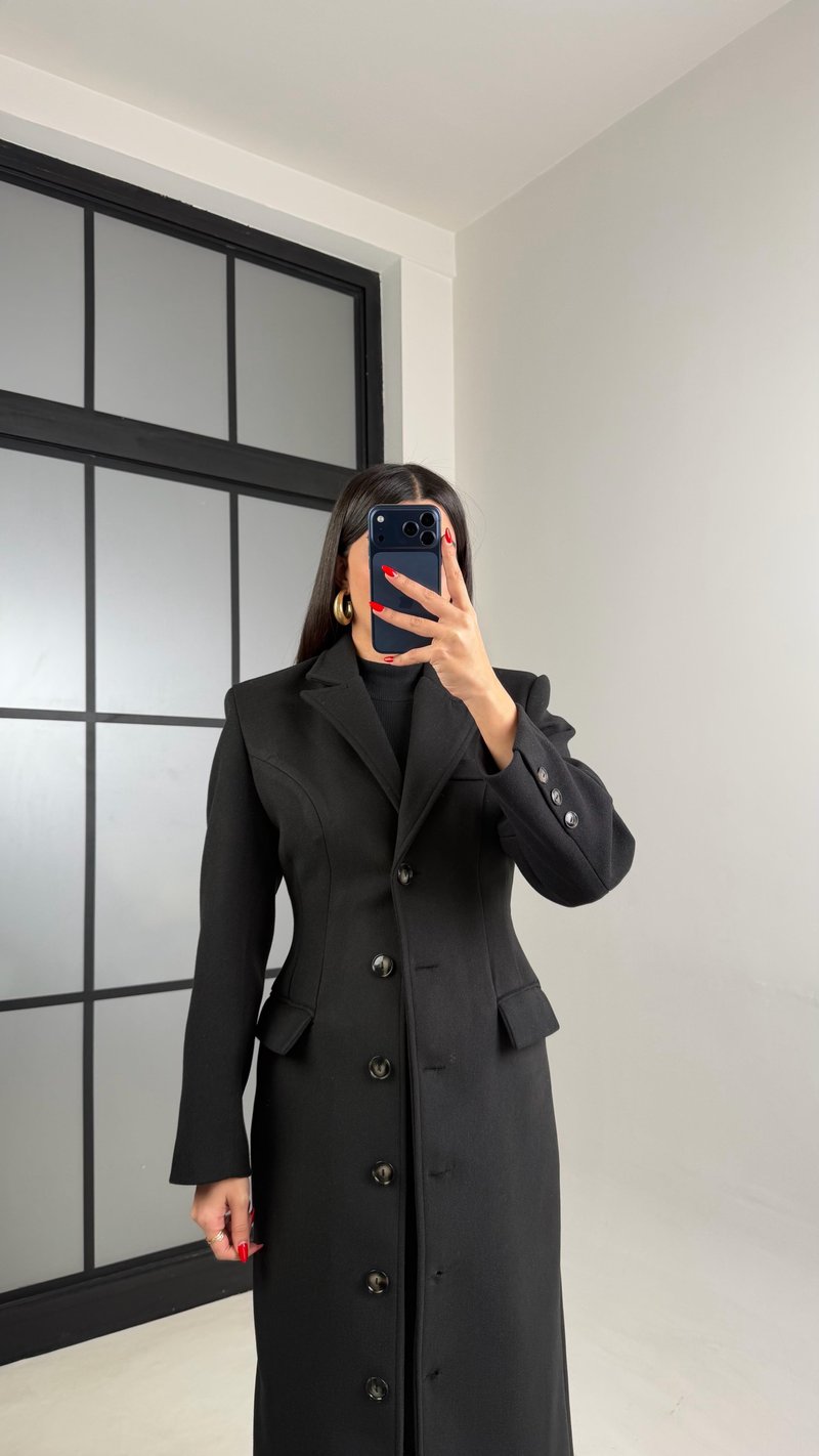 Siyah Önü Düğmeli Vatkalı Astarlı Premium Kaşe Kaban Gaus-01030