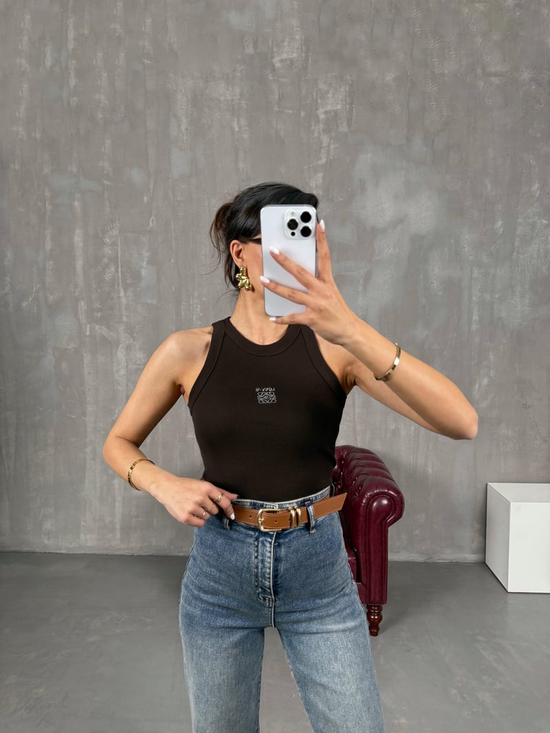 Siyah Taş Baskılı Sıfır Kol Tshirt Gaus00046