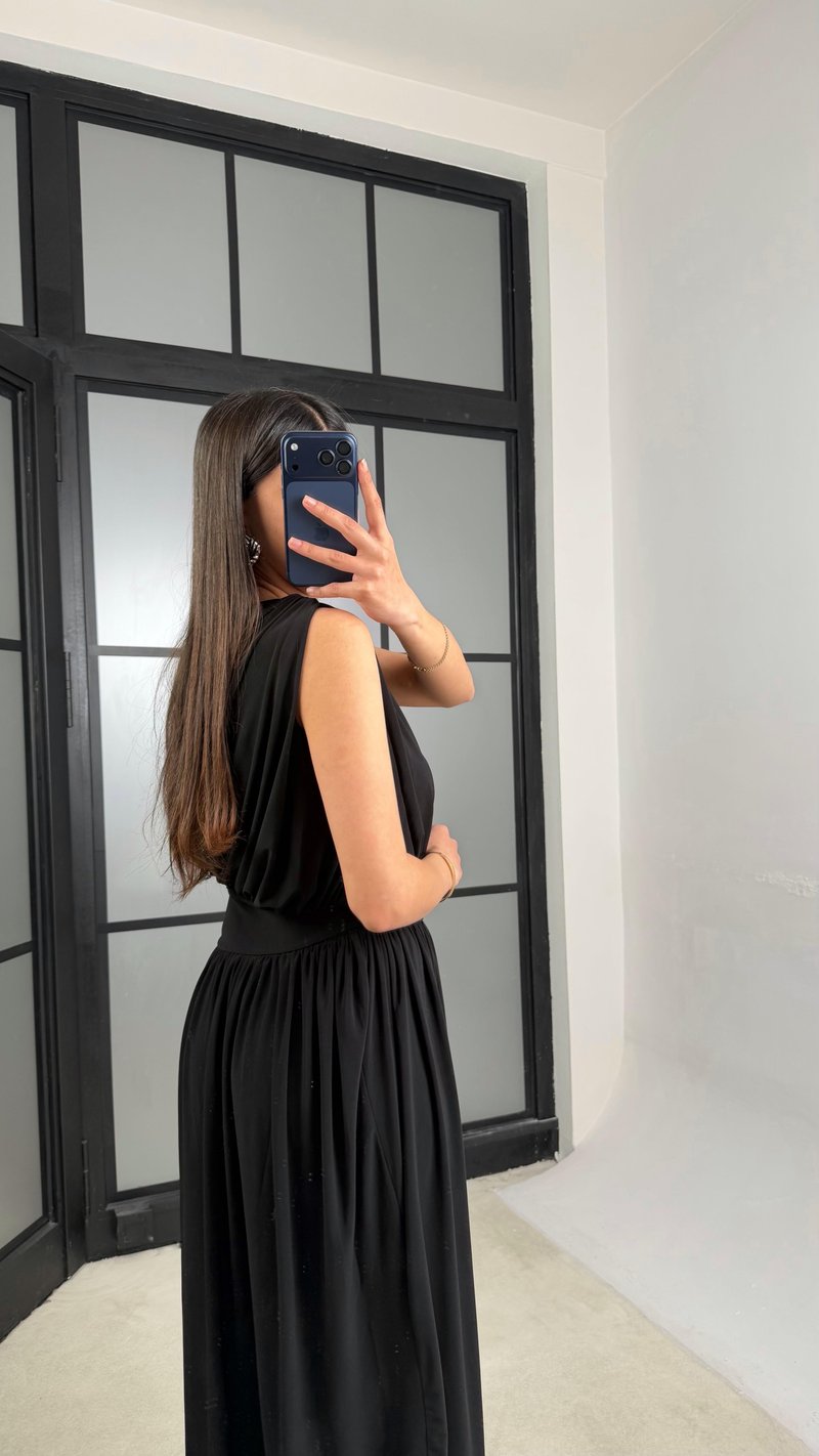 Siyah Sıfır Kol Twst Model Tasarım Elbise GAUS-01362