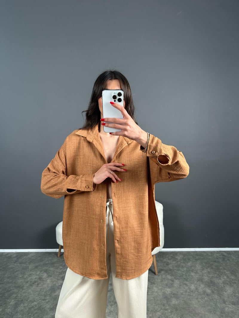 Daria Taba Keten Oversize Gömlek