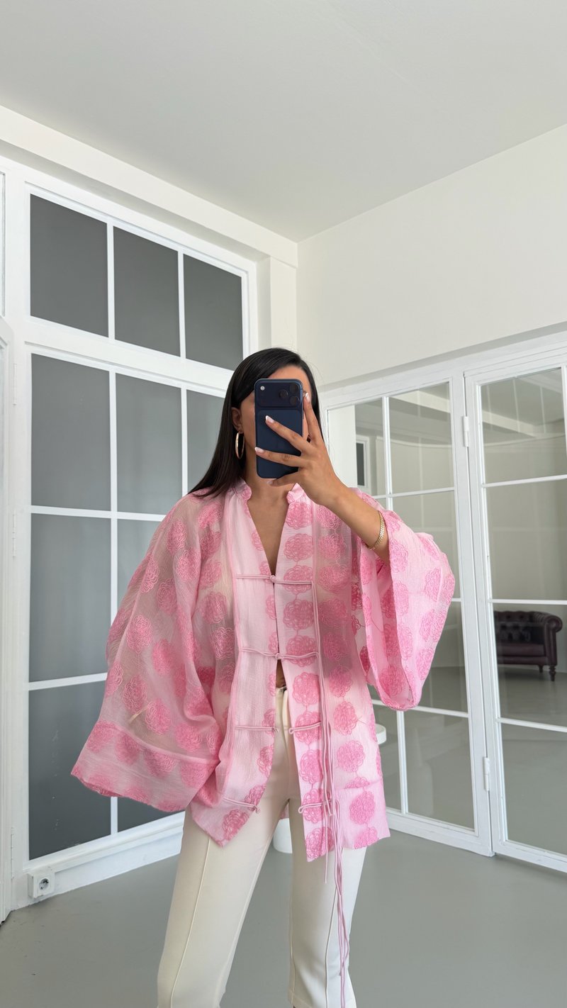Pembe Çin Düğme Detaylı Premium Gömlek GAUS-01711