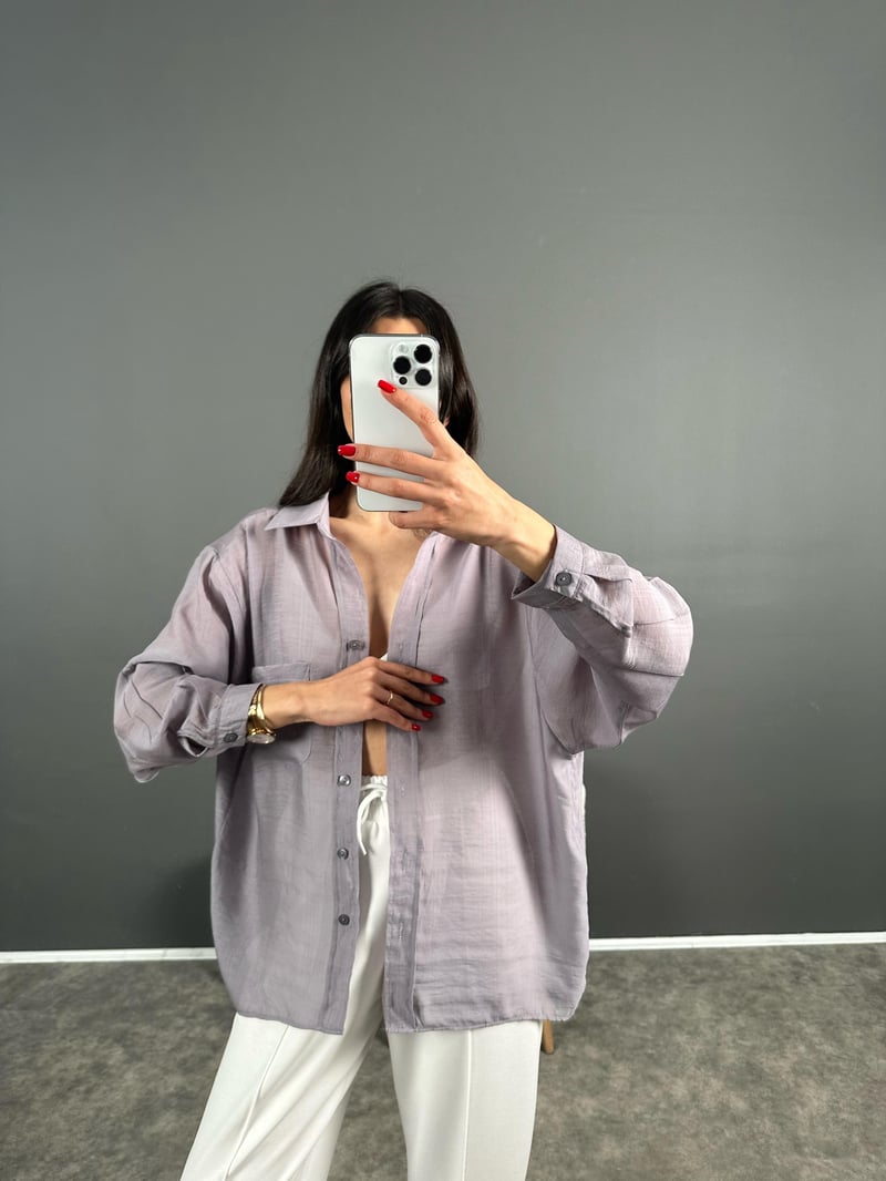 Lulu Gri Oversize Salaş Gömlek