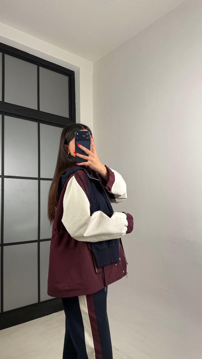 Bordo Garnili Ceket Beli Lastikli Pantolon İkili Tasarım Takım Gaus-00699 Gaus-01024