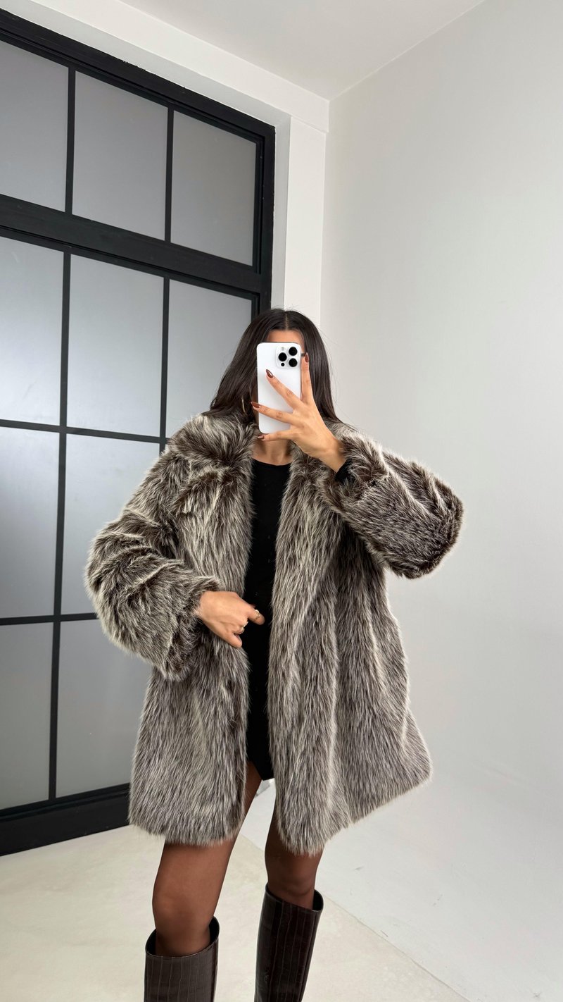 Kahve Yakalı Astarlı Cepli Premium Kürk GAUS-00456