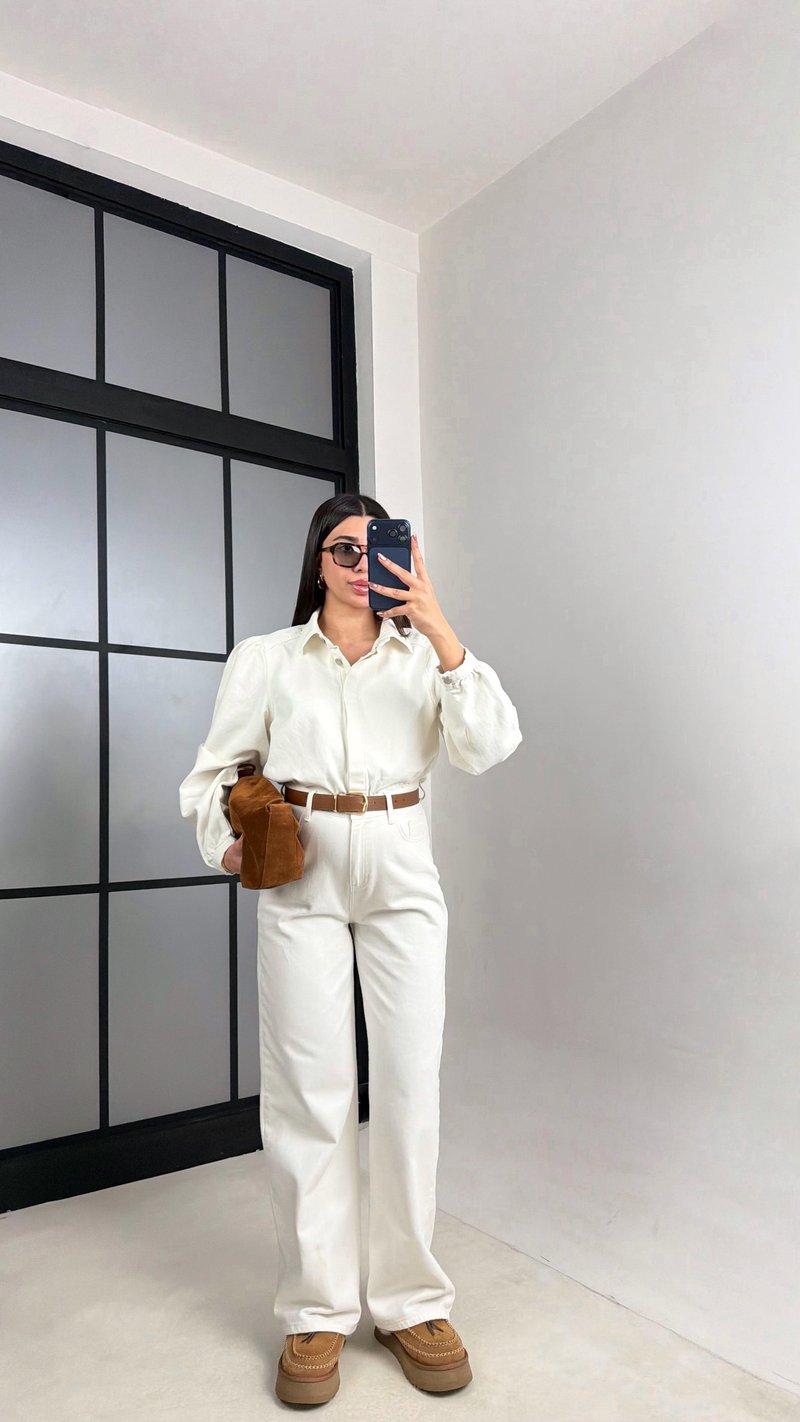 Ekru Kemerli Premium Denim Tulum GAUS-00673