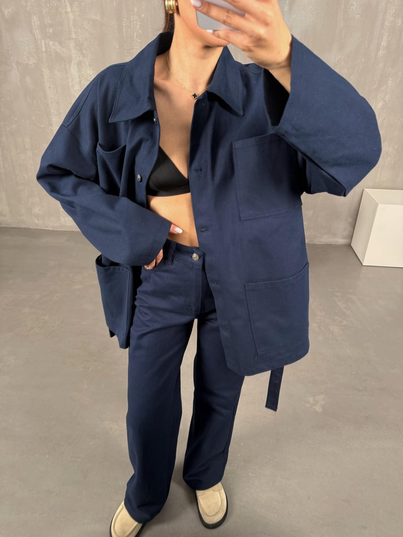 Lacivert Gabardin Kuşaklı Takım Gaus0008