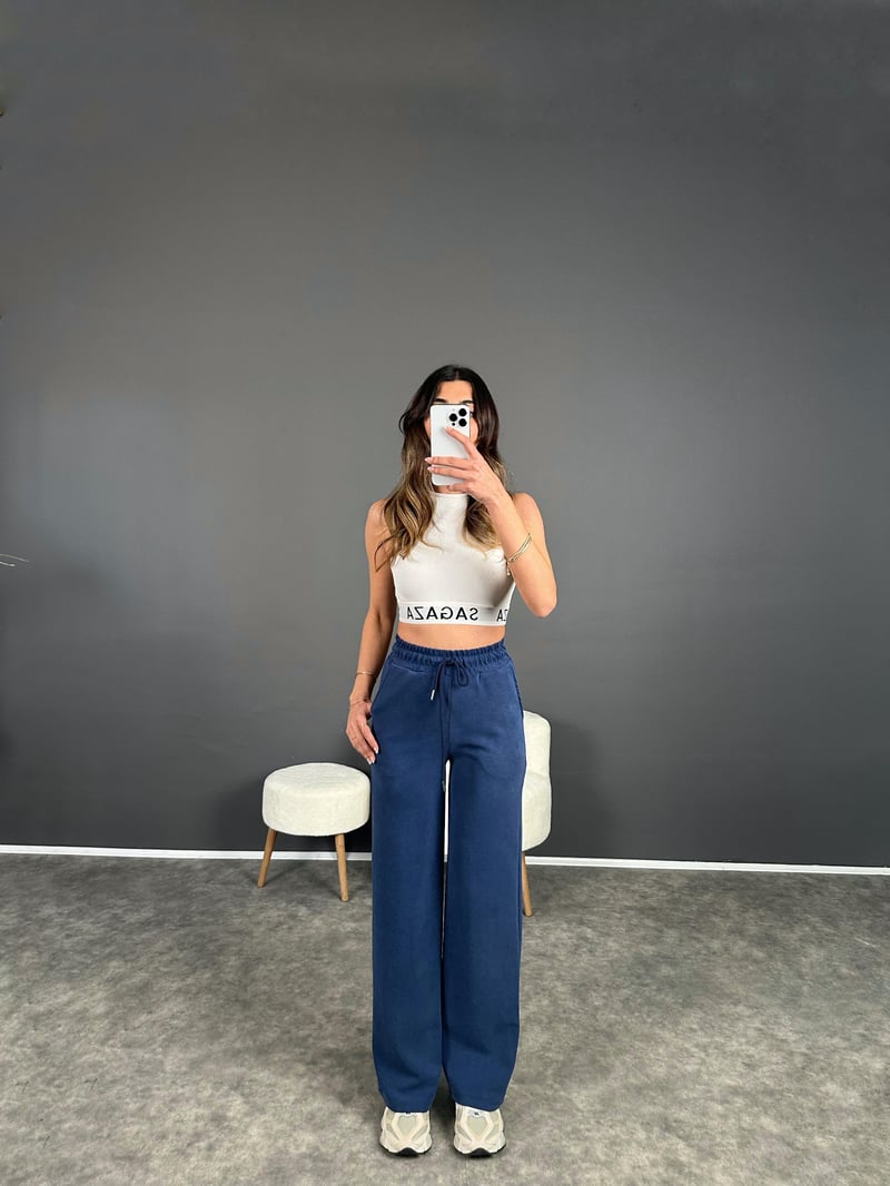 Oys Navy Blue Modal Palazzo Trousers
