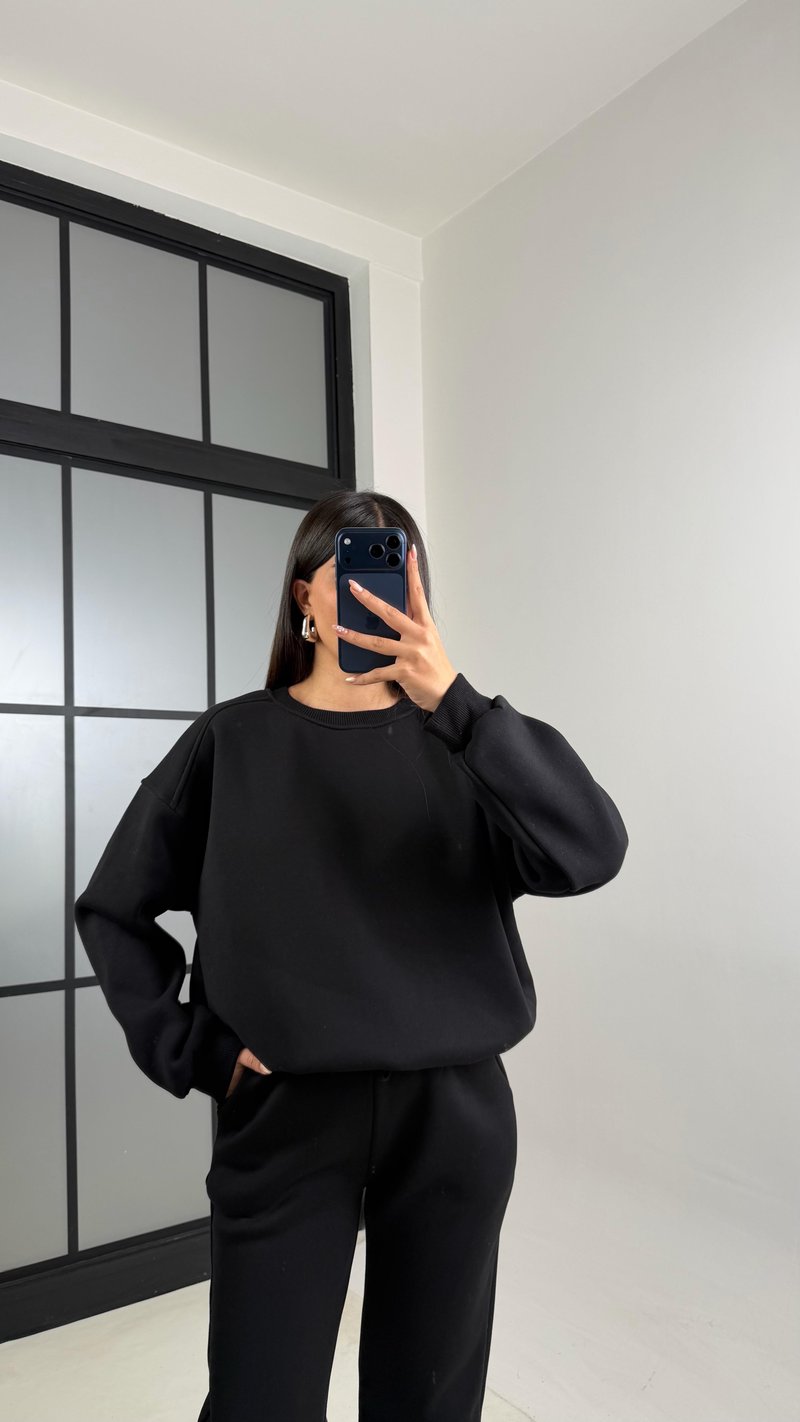 Siyah 3 İplik Şardonlu ZR Model Sweatshirt Eşofman Takım GAUS-00809