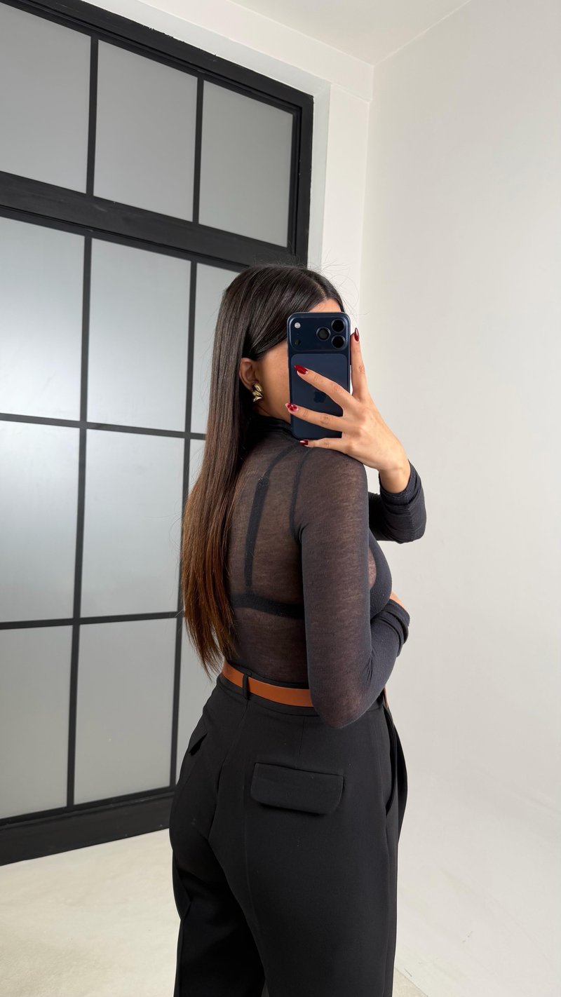 Siyah Kemerli Kumaş Pantolon GAUS-00730