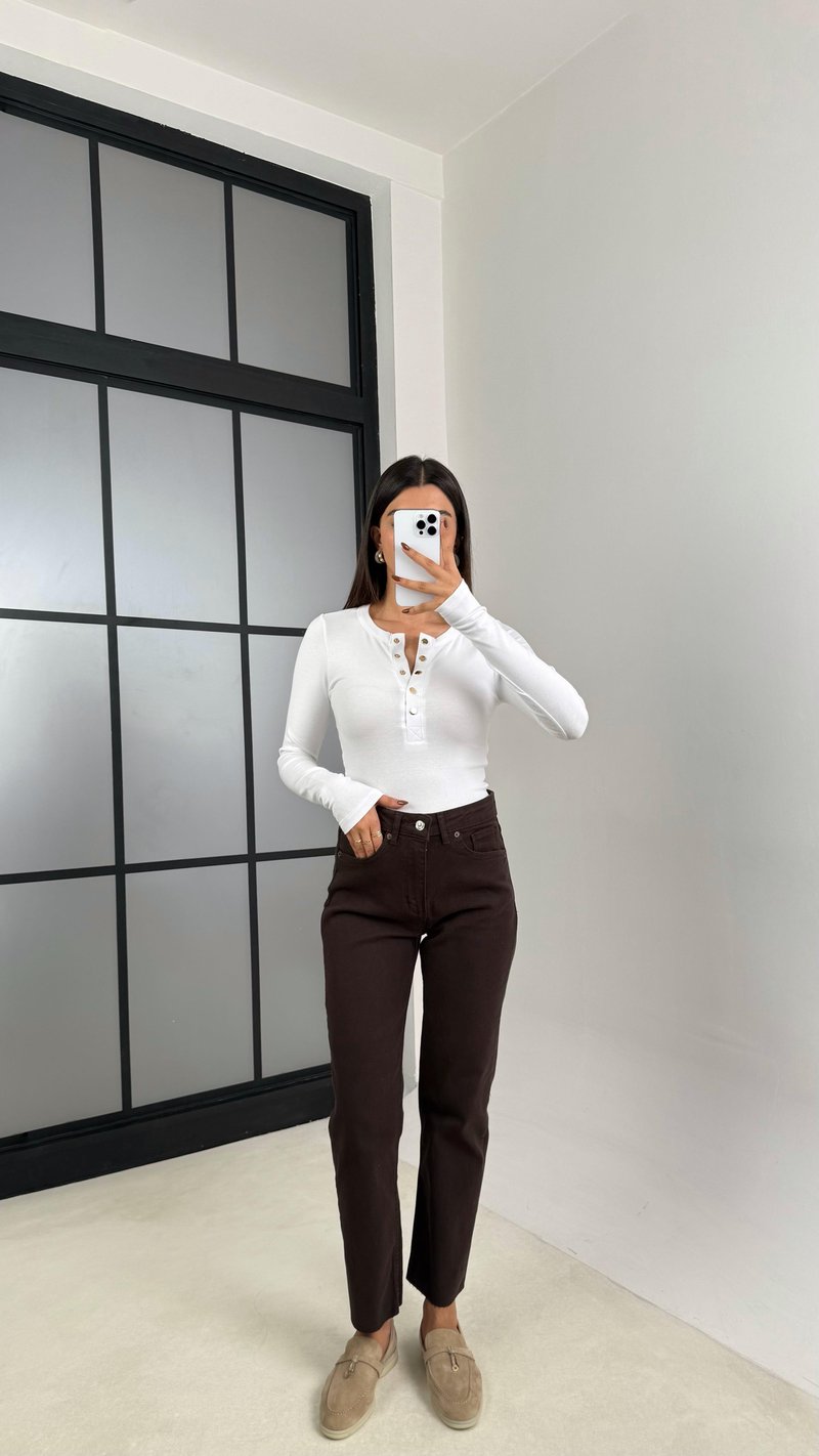 Acı Kahve ZR Model Kesik Paça Jean GAUS-00173