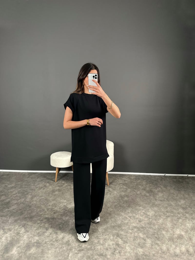 Ulya Siyah Premium Modal Kumaş İkili Takım 