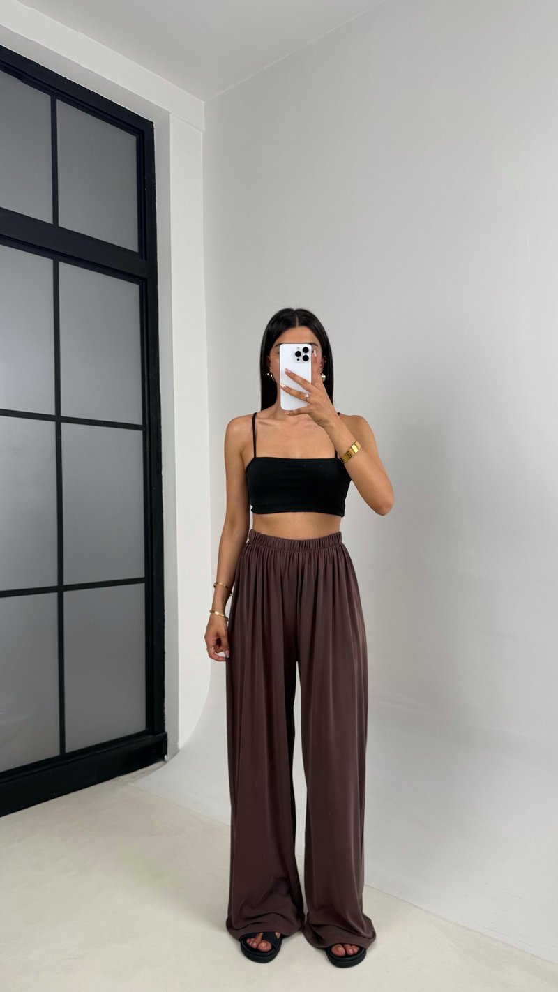 Kahve Beli Lastikli Modal Kumaş Pantolon Gaus00668
