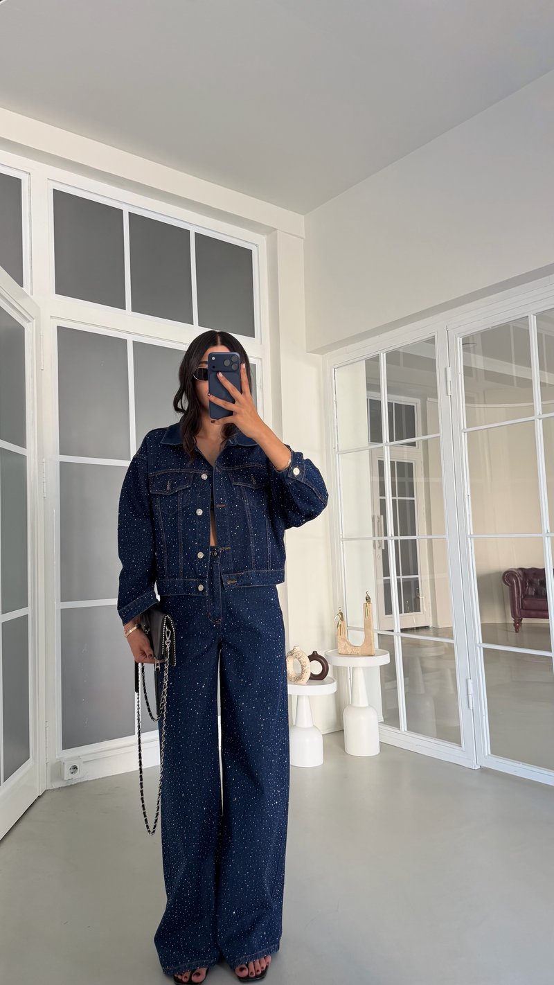 Lacivert Lacivert Premium Taşlı Denim İkili Takım GAUS-01953