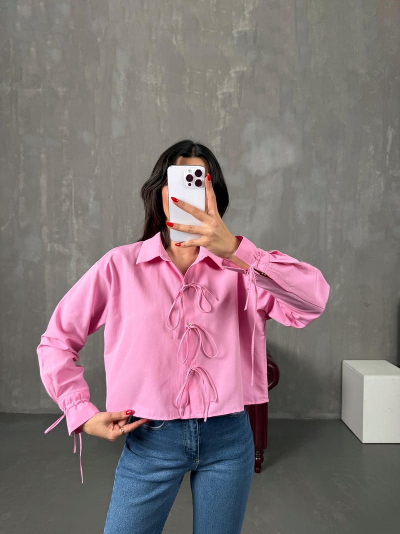 Levit Pembe İp Bağlamalı Gömlek