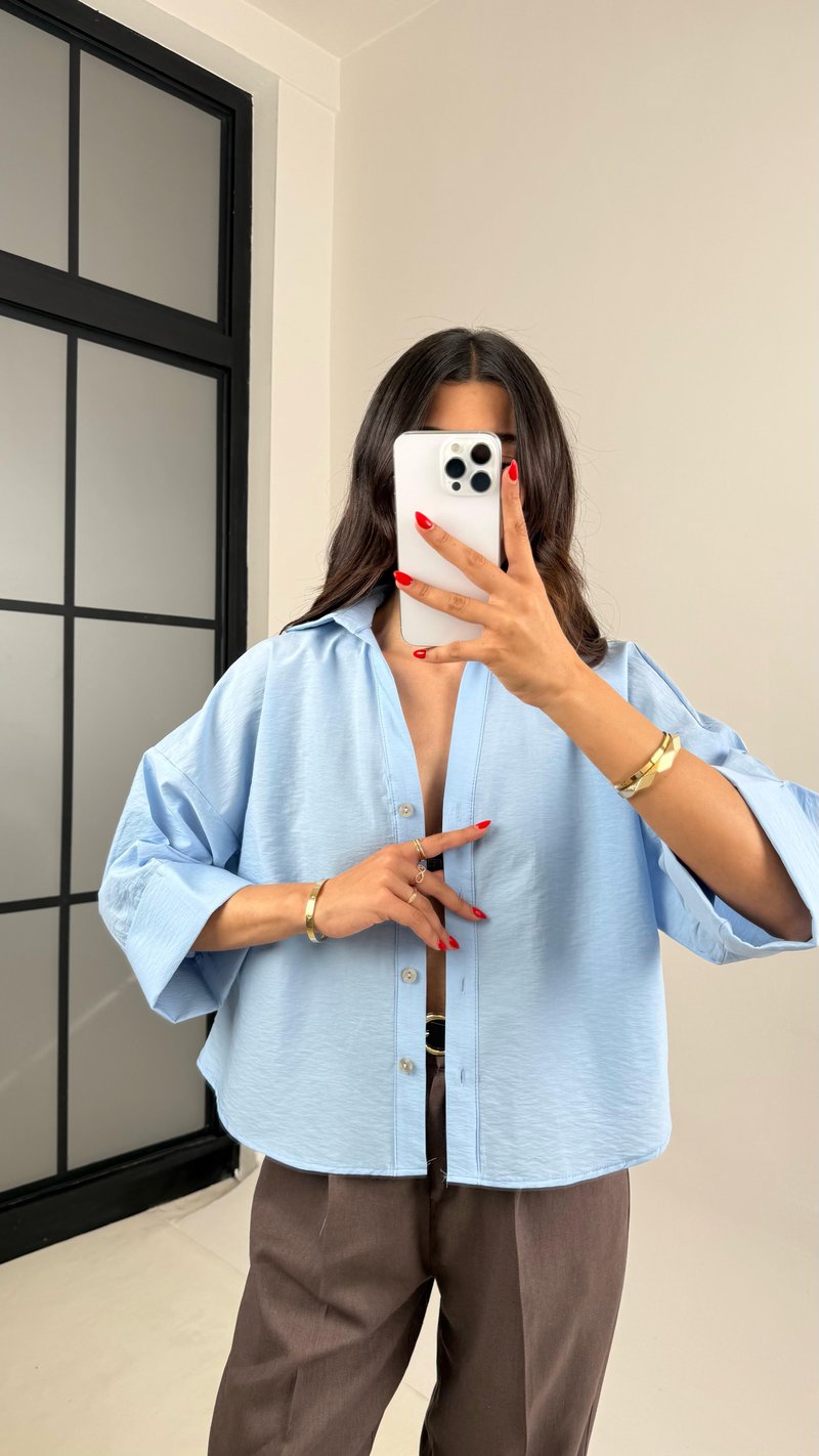 Mavi Kol Katlamalı Tencel Gömlek Gaus00512