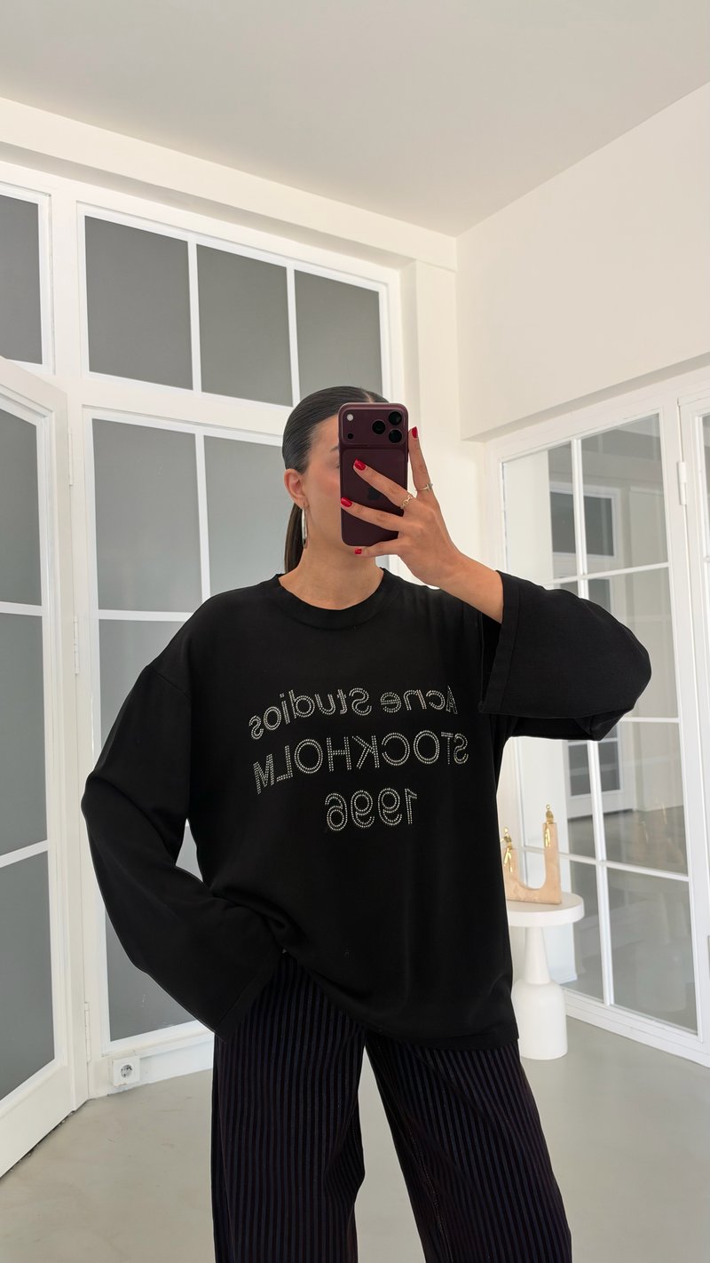 Siyah Taş Baskı Yazılı Bluz GAUS-02262