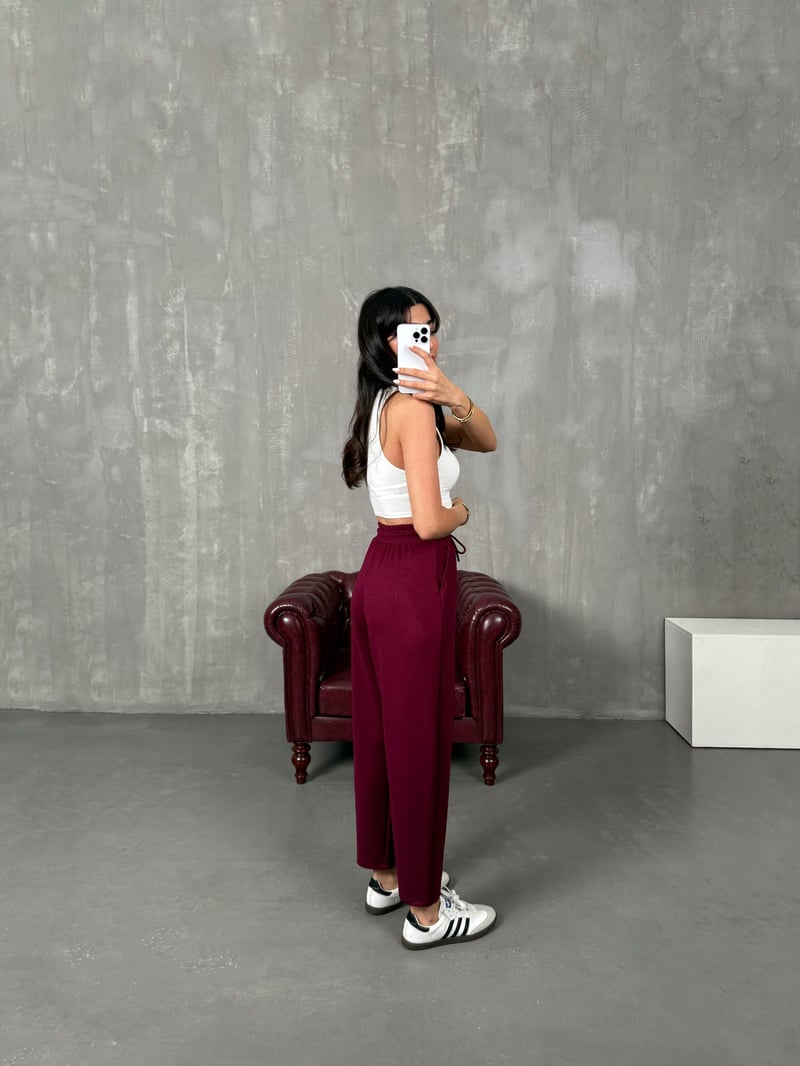 Sofya Bordo Oysh Muadil Modal Kumaş Balon Pantolon