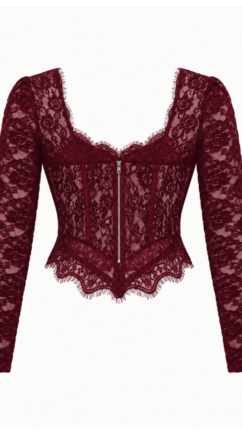 Bordo Dantel Detaylı Premium Korse Bluz GAUS-02281