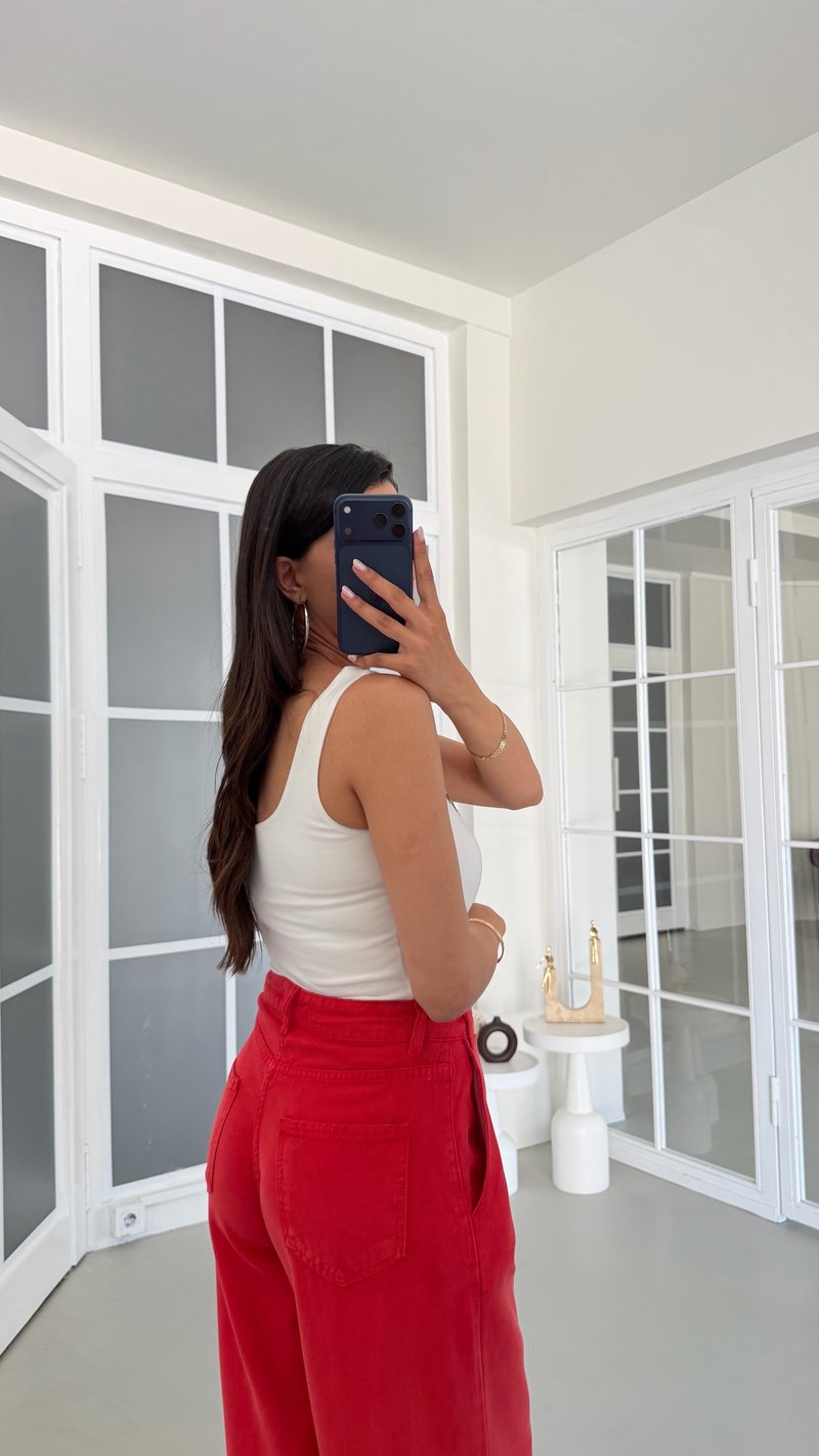 Kırmızı Yıkamalı Tencel Denim Pantolon GAUS-01786