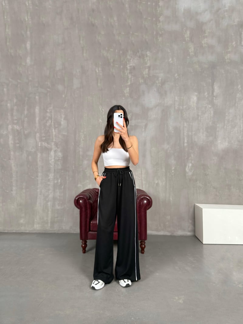 Siyah Şeritli Modal Kumaş Eşofman Altı Gaus00180