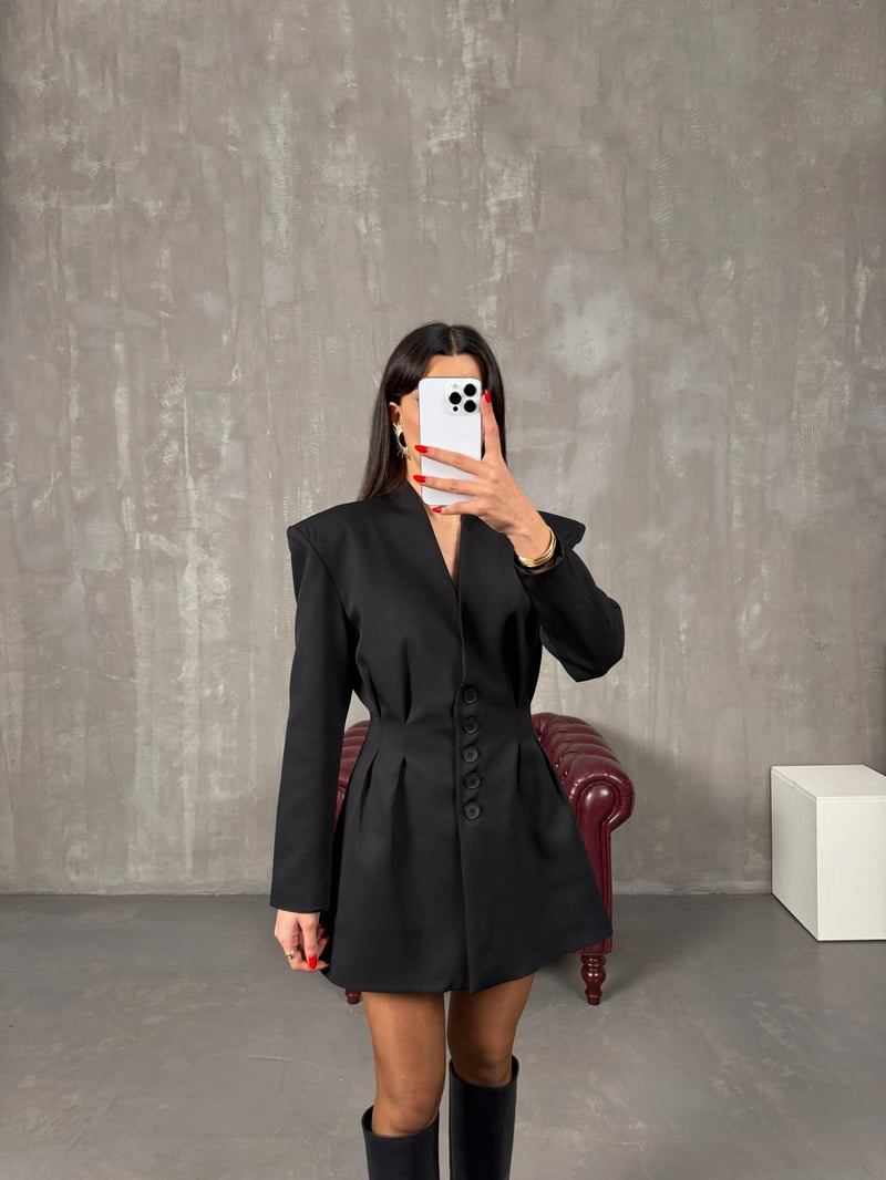 Jules Black Lined Lined Jacket Skirt Double Set with Fitted Waist