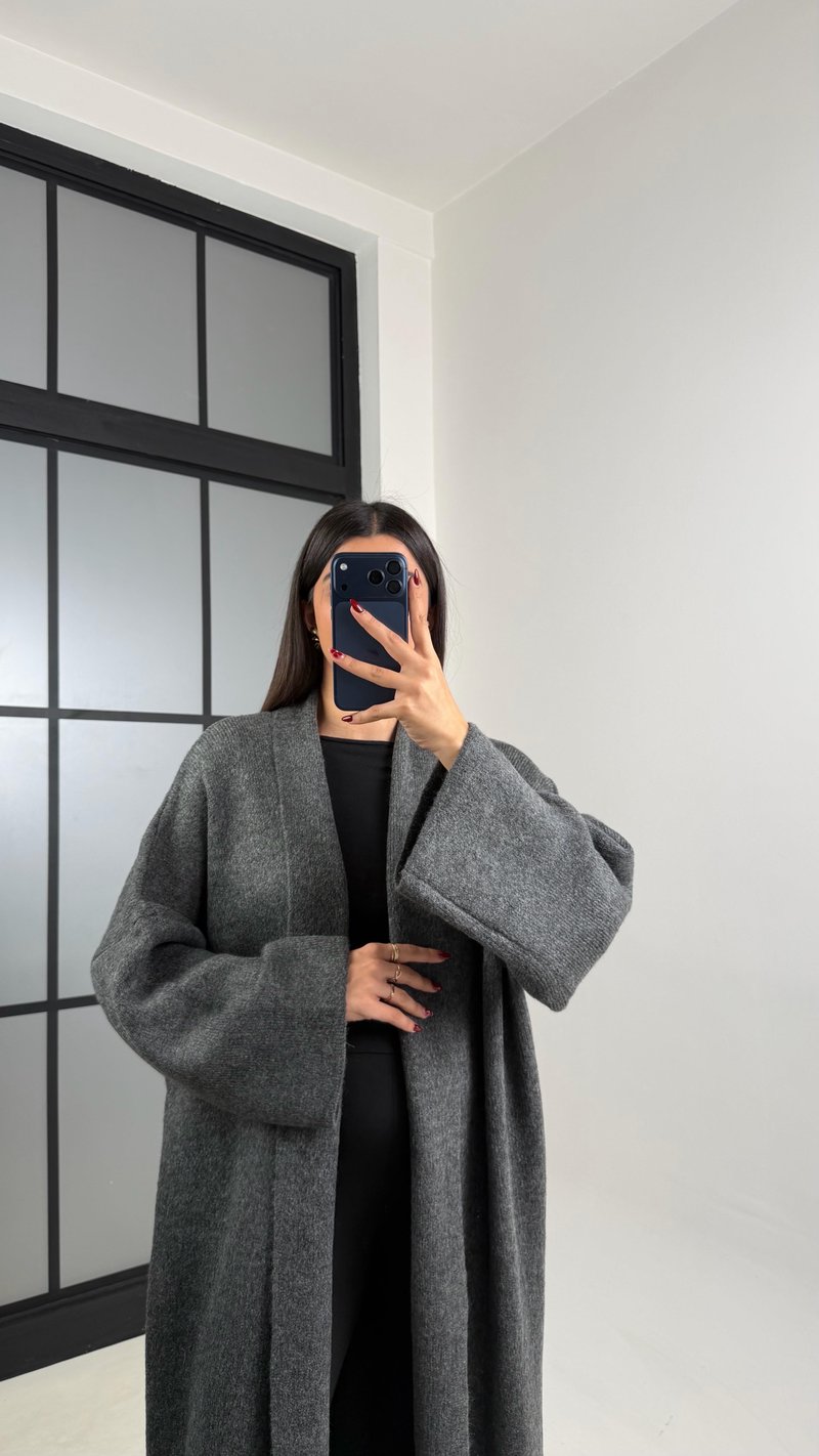 Antrasit Oversize Maxi Boy Triko Hırka GAUS-00728