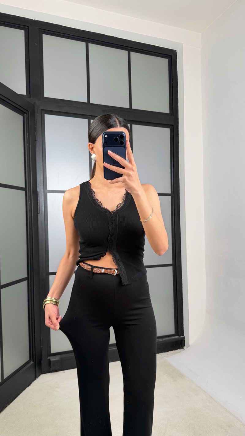 Siyah Örgü Kemerli Pantolon GAUS-01361
