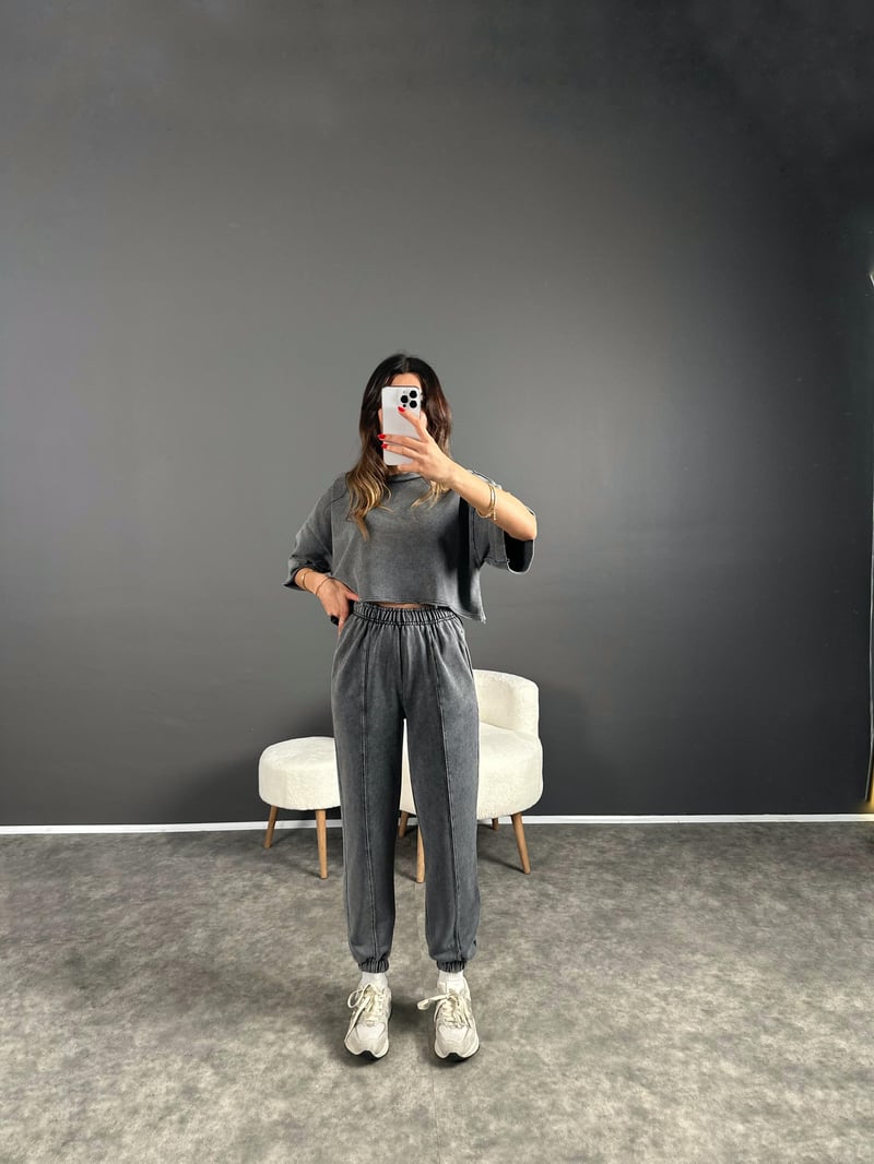 La Eskitme Jogger Pantolon Tshirt İkili Takım 
