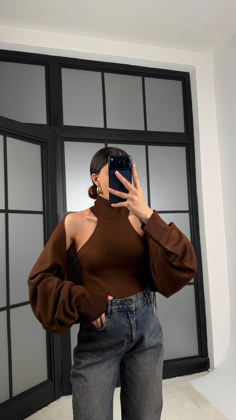 Kahve Bolero Detaylı İkili Triko Takım GAUS-01170