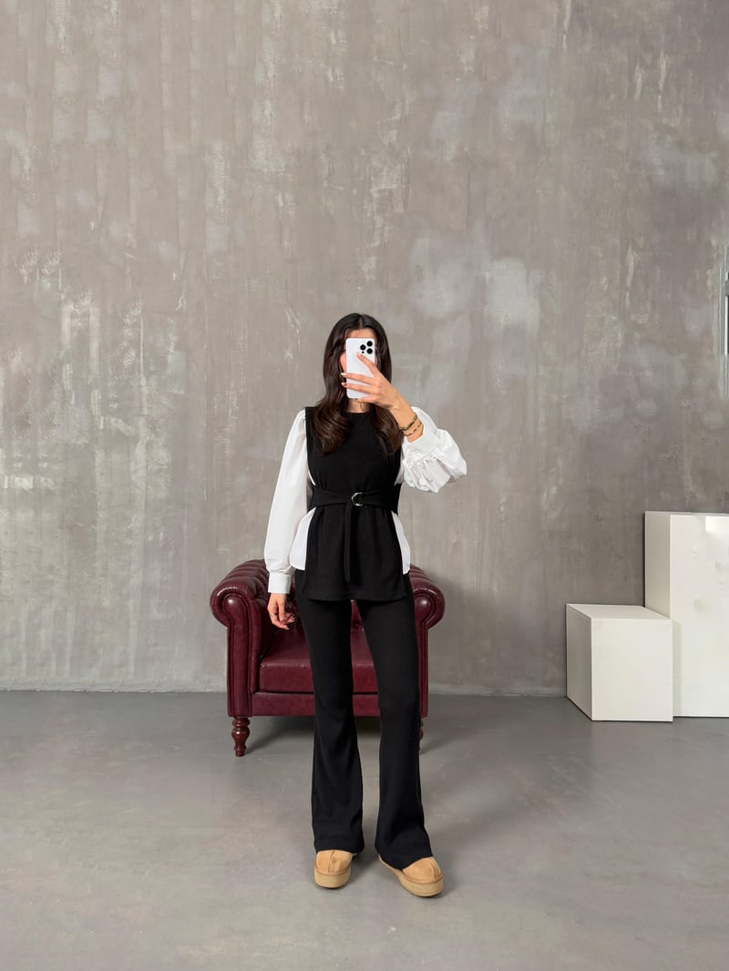 Solita Siyah Fitilli Triko Üçlü Takım