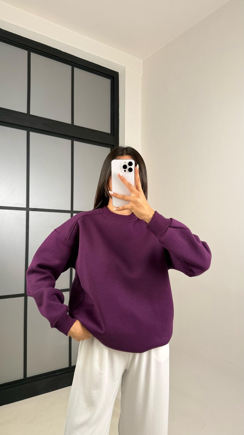 Mürdüm Şardonlu Basic Sweatshirt GAUS-00219
