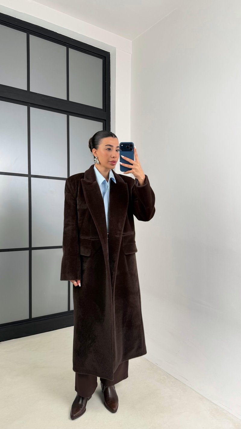 Acı Kahve Astarlı Vatkalı Premium Kürk Kaban GAUS-00582