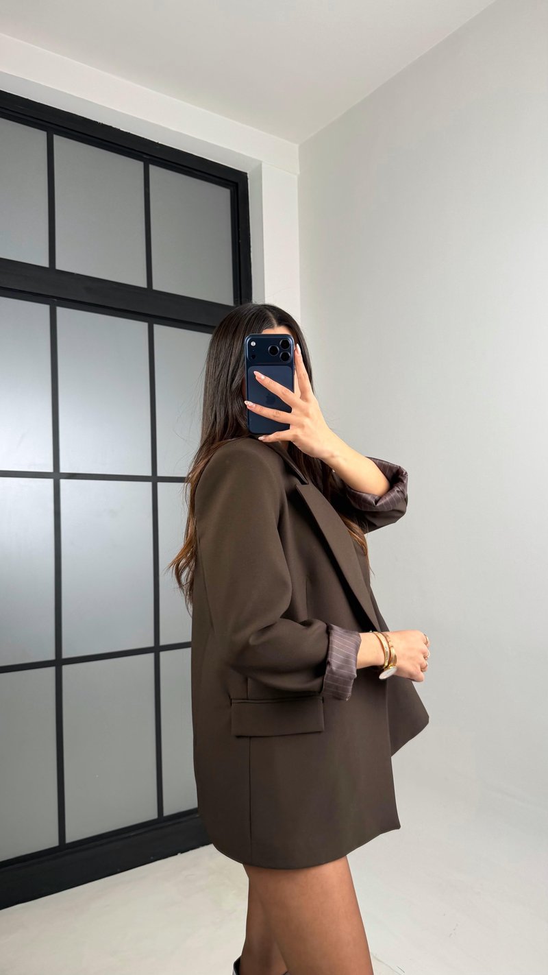 Acı Kahve Astarlı Vatkalı Cep Detaylı Blazer Ceket GAUS-00850