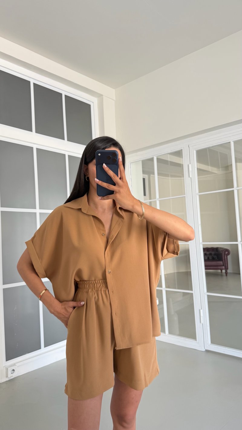 Camel Gömlek Beli Lastikli Şort Basic Takım GAUS-01721