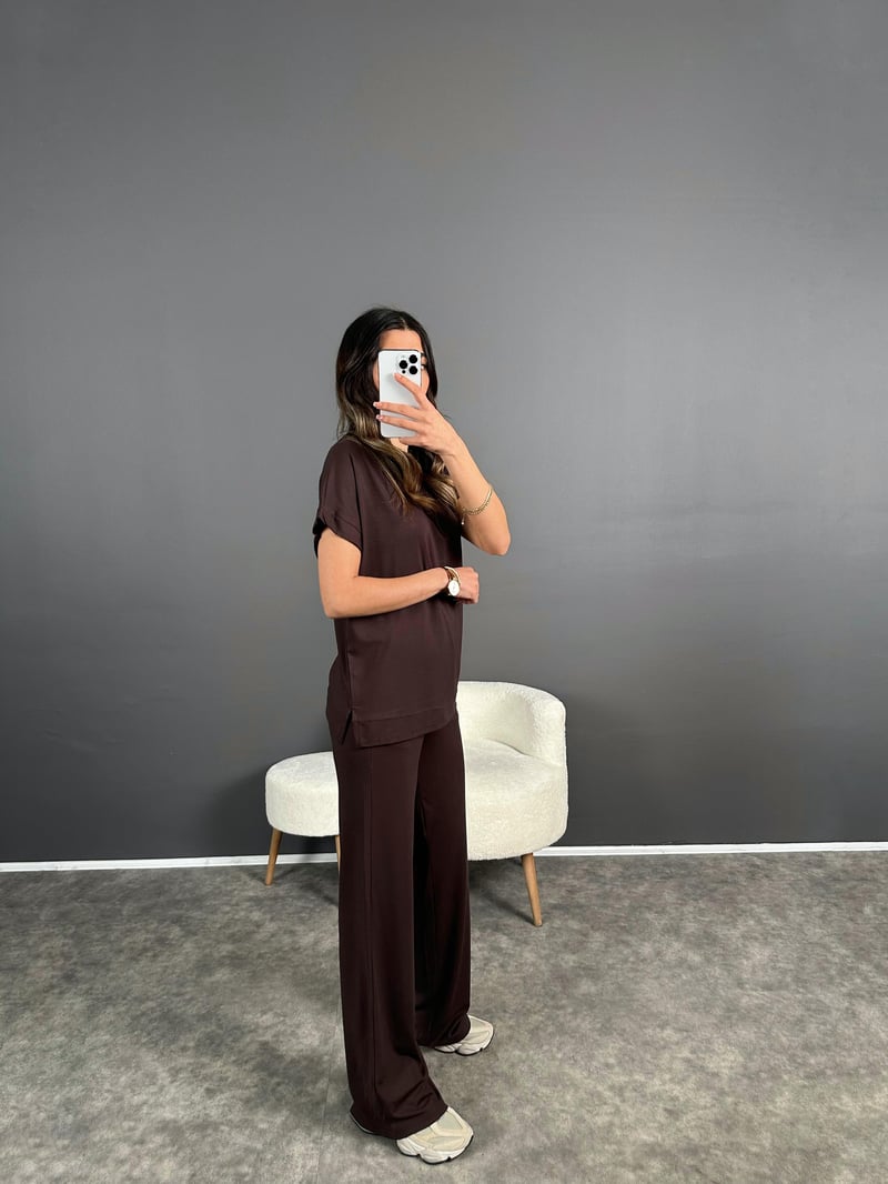 Gabby Acı Kahve Modal Kumaş İkili Takım