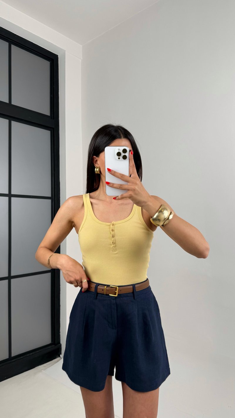 Sarı Önden Düğmeli Basic Atlet Gaus00498