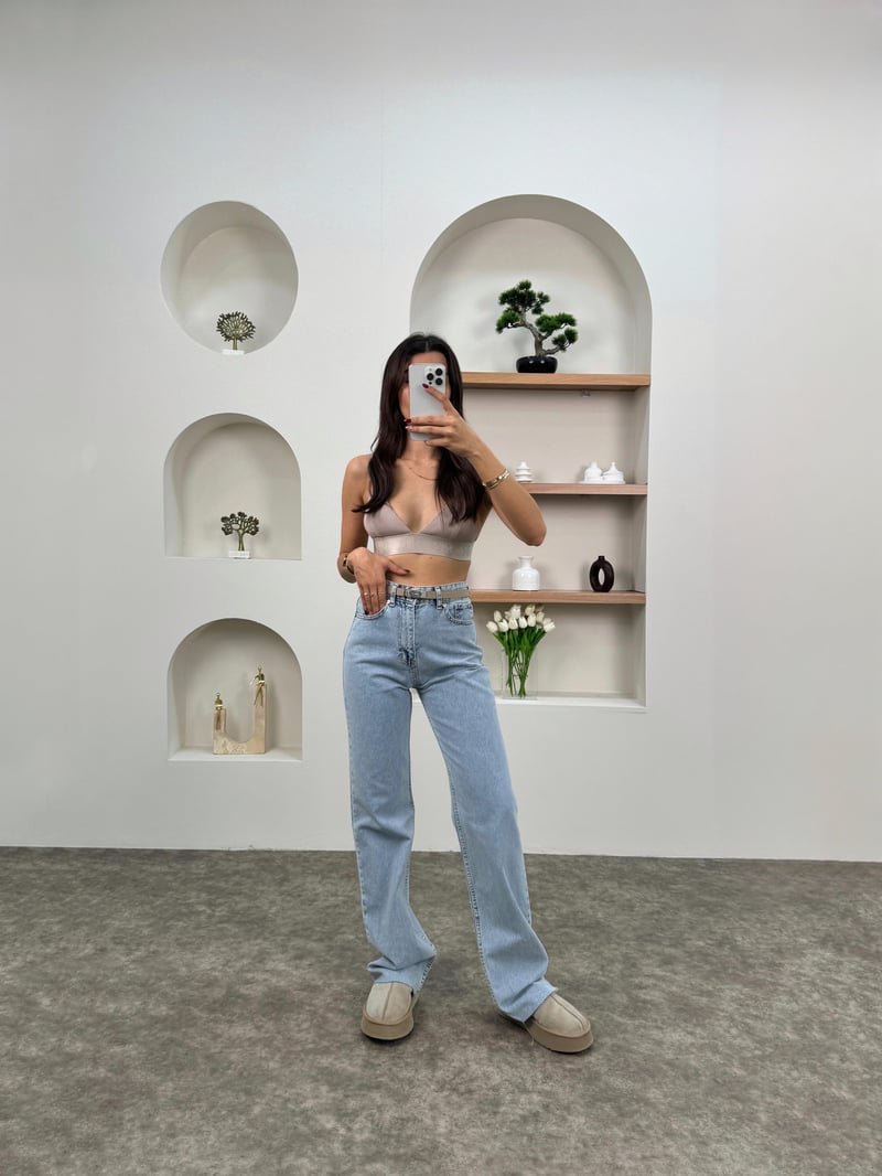 Dori Light Blue Slashed Leg Jean Pants