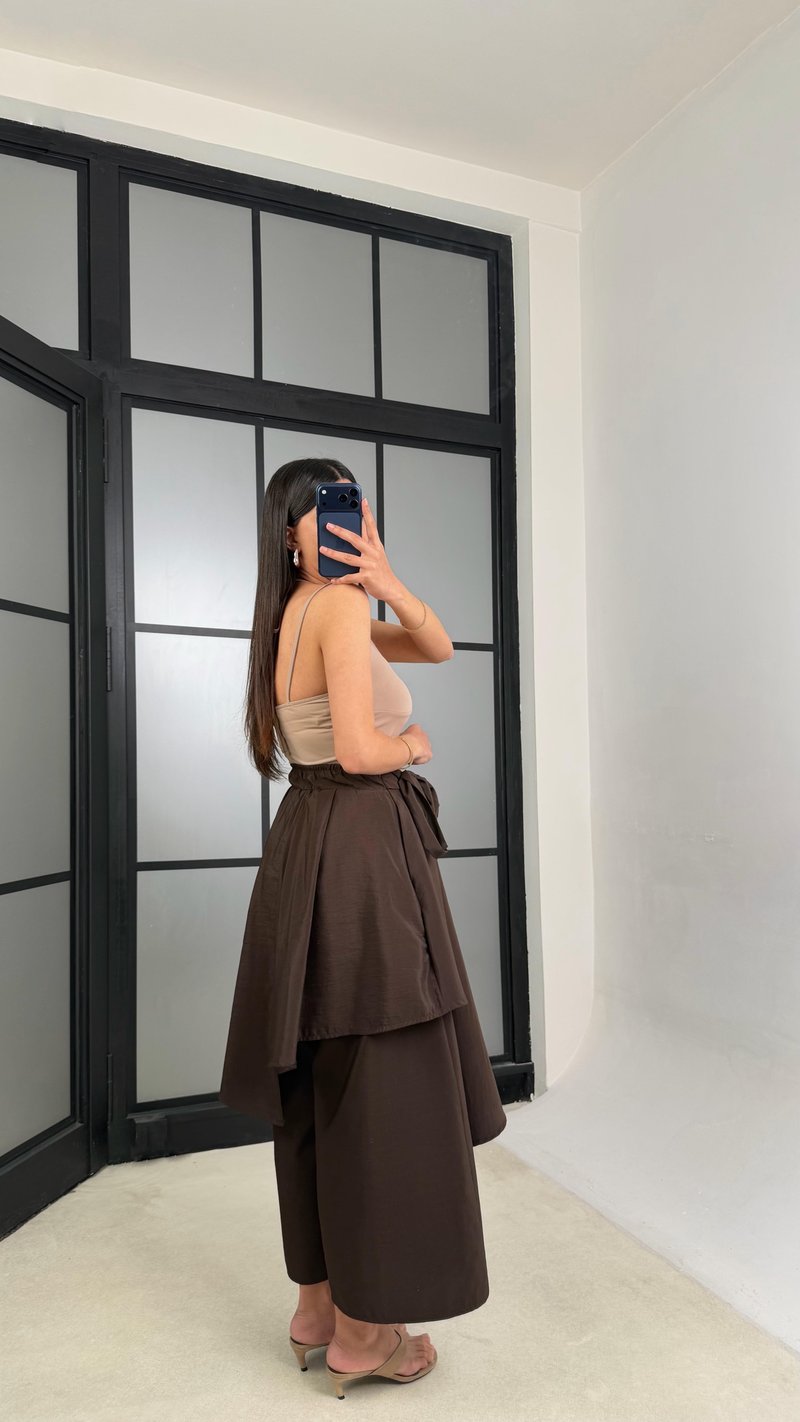 Acı Kahve İthal Tencel Kumaş Tasarım Etek Pantolon GAUS-01412