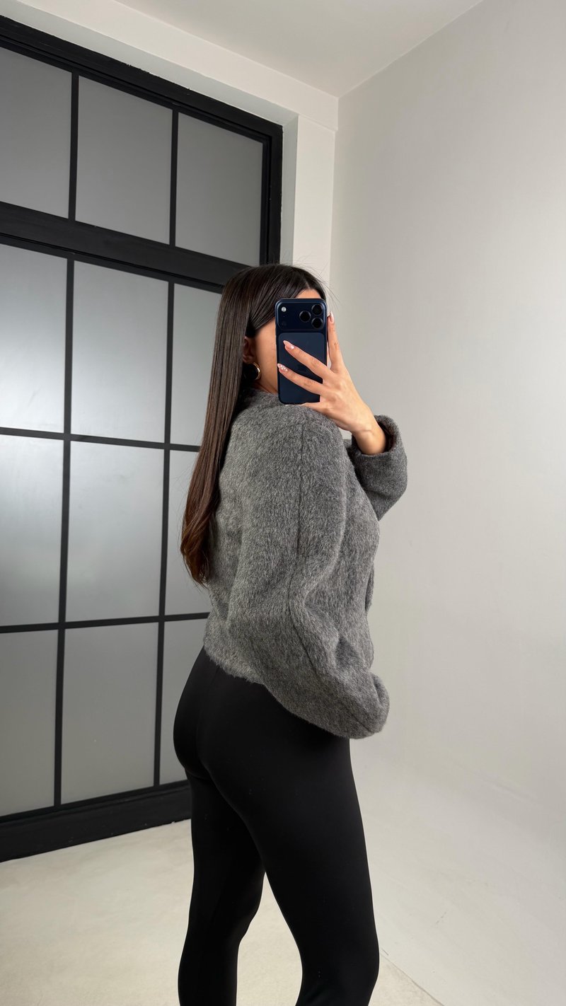 Antrasit Gold Düğmeli Belden Oturtma Kaşe Ceket GAUS-00849